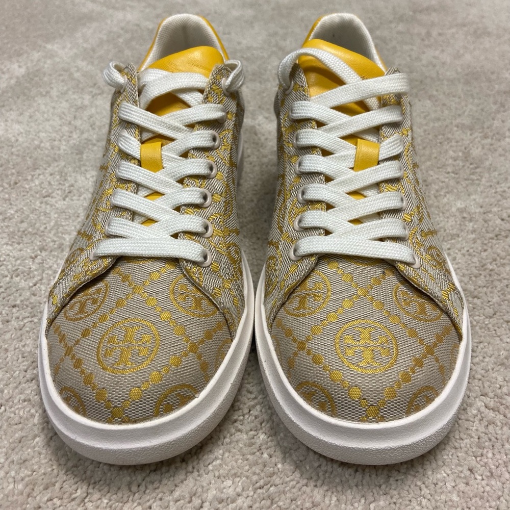 Tory Burch yellow-gold lace-up sneakers, 7.5
